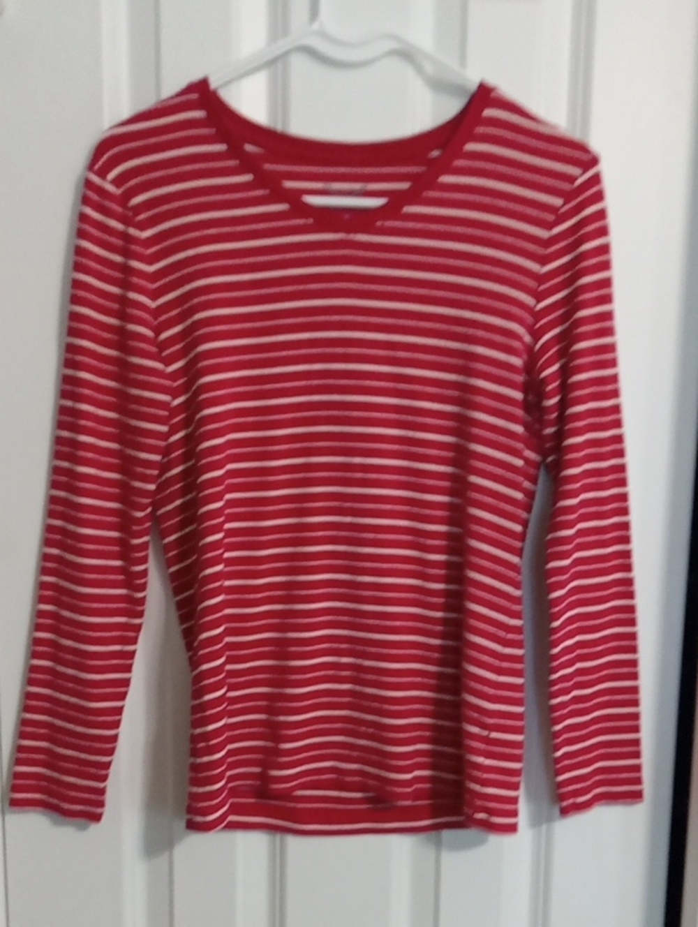 Faded Glory Red & White Striped Crewneck Sweater